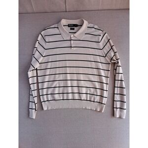 Polo Ralph Lauren Sweater Mens XXL 2XL Off White Long Sleeve Silk Blend Stripe